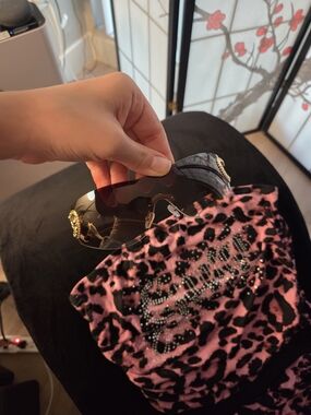 Y2k Set,Pink Leopard Rhinestone TubeTop W Flare Bottom Legging, Heart Sunglasses